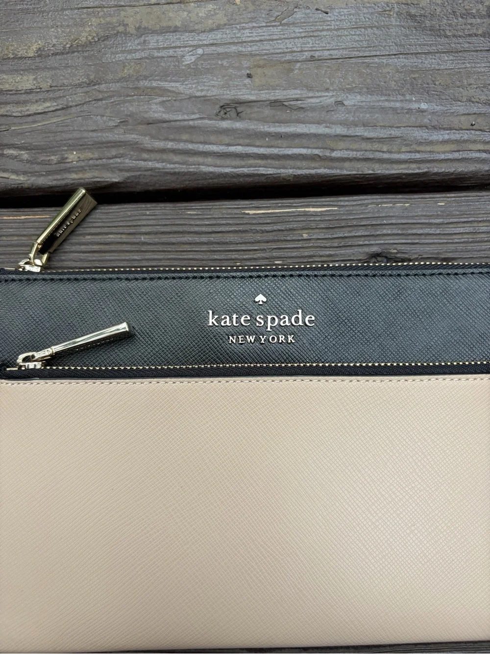 kate spade Two-Tone Black and Cream Wristlet with Zip Pocket